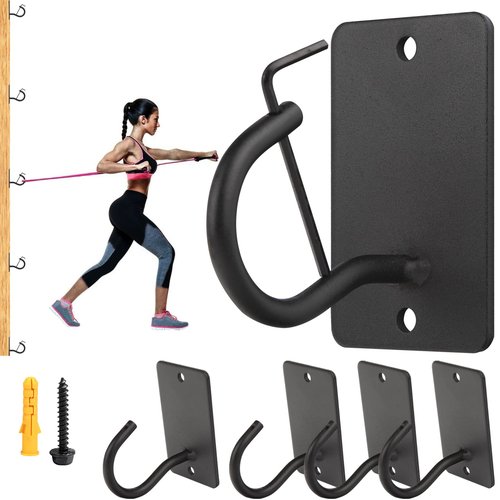 Foxwake Resistance Band Wall Anchors Mount 5 Set with Lock, Gym Workout Band Heavy Duty Steel Wall Hook Bracket Rack for Home Office Training Strength Exercise Stretching Storage