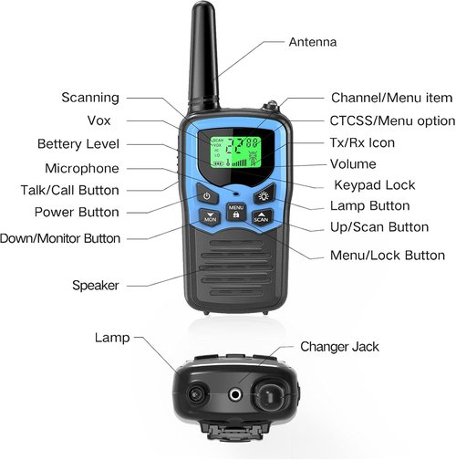 MOICO Long Range Walkie Talkies - Two-Way Radios with 22 Channels & LED Flashlight | 2 Pack (Blue)