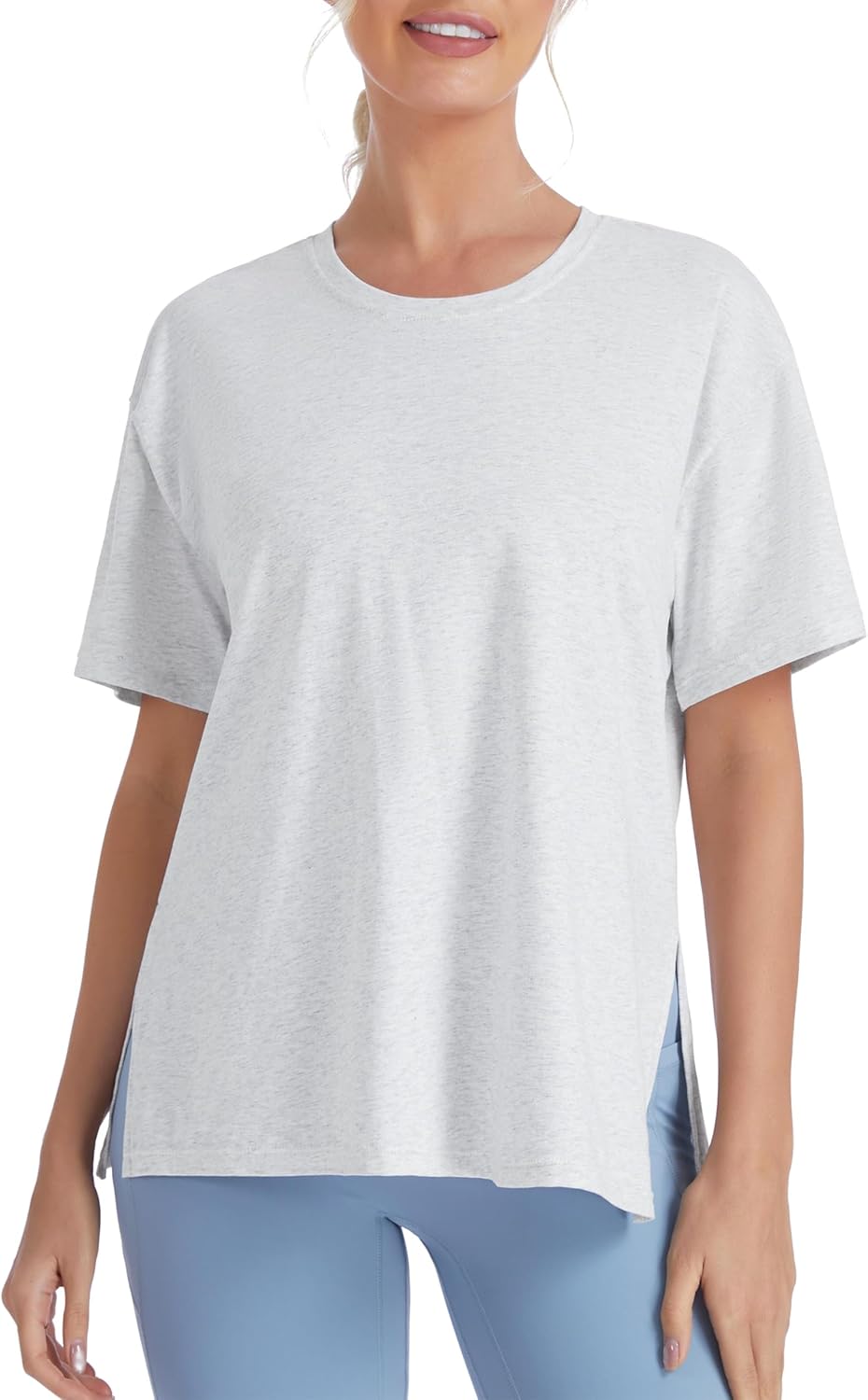 The Gym People Women's Workout T-Shirts - Loose Fit Short Sleeve Cotton Tees with Side Slit | Casual Summer Style