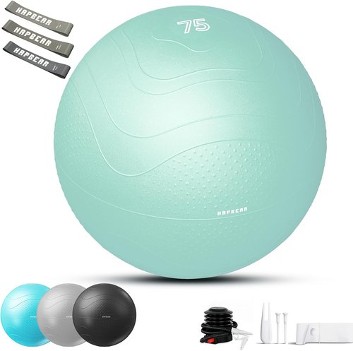 HAPBEAR Exercise Ball - Anti-Burst Slip-Resistant Yoga & Pilates Ball for Core Training | 22''/26''/30'' Sizes, Includes Quick Pump & 3 Resistance Bands