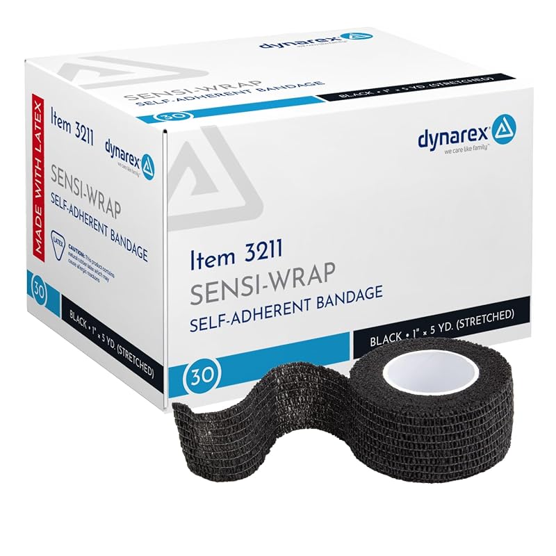 Sensi-Wrap Self-Adherent Bandage Rolls, Black 1" x 5 yds - 30 Count (Pack of 1)