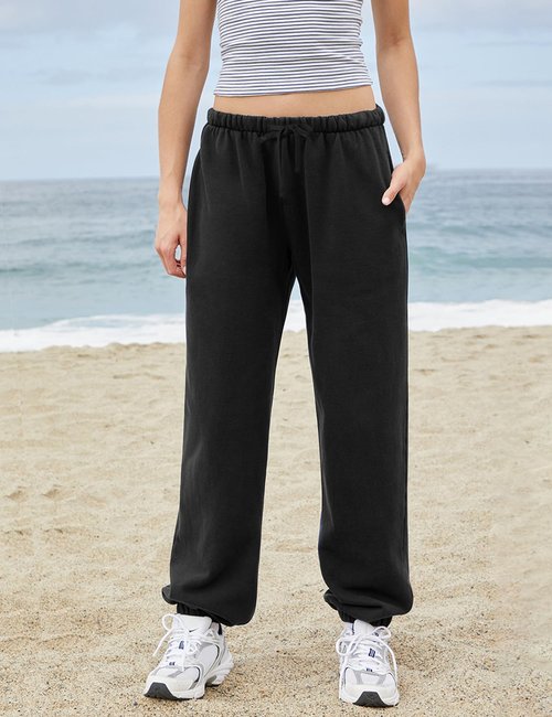 Ugerlov Women's Fleece Lined Sweatpants Baggy Low Rise Lounge Sweat Pants Casual Fall Winter Drawstring Joggers with Pockets, Black M