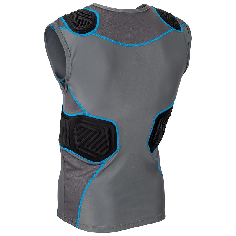 Charcoal, Optic Blue+Medium CHAMPRO Bull Rush Padded Compression Shirt for Boys