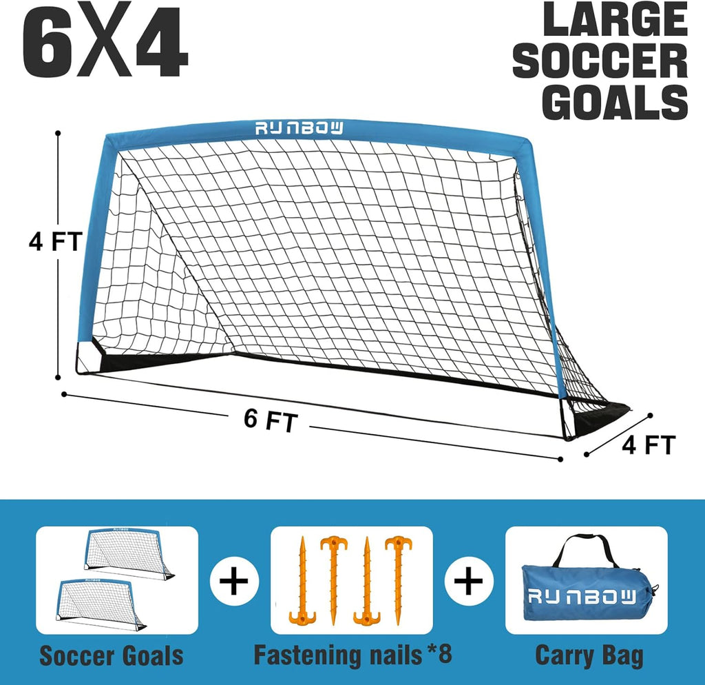 RUNBOW Kids Soccer Goal - 6x4 FT Portable Folding Net with Carry Bag for Indoor/Outdoor Training