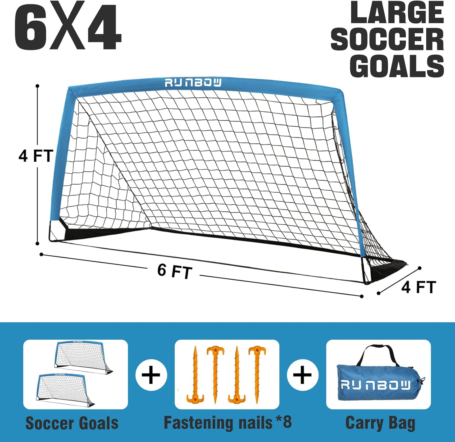 RUNBOW Kids Soccer Goal - 6x4 FT Portable Folding Net with Carry Bag for Indoor/Outdoor Training
