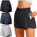 TVKSOM Women's High-Waisted Athletic Workout Shorts - Elastic Gym Shorts with Zipper Pockets