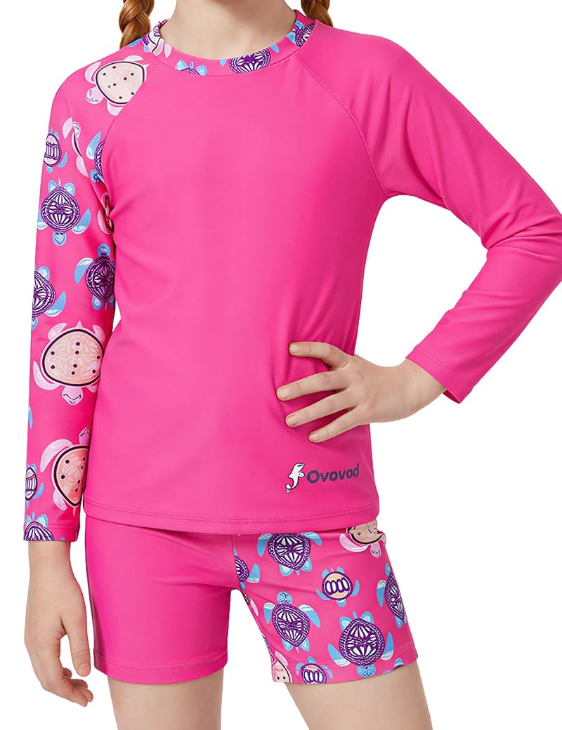 Girls Rash Guard Set 2-Piece Swimwear - Red Turtle, 13-14 Years