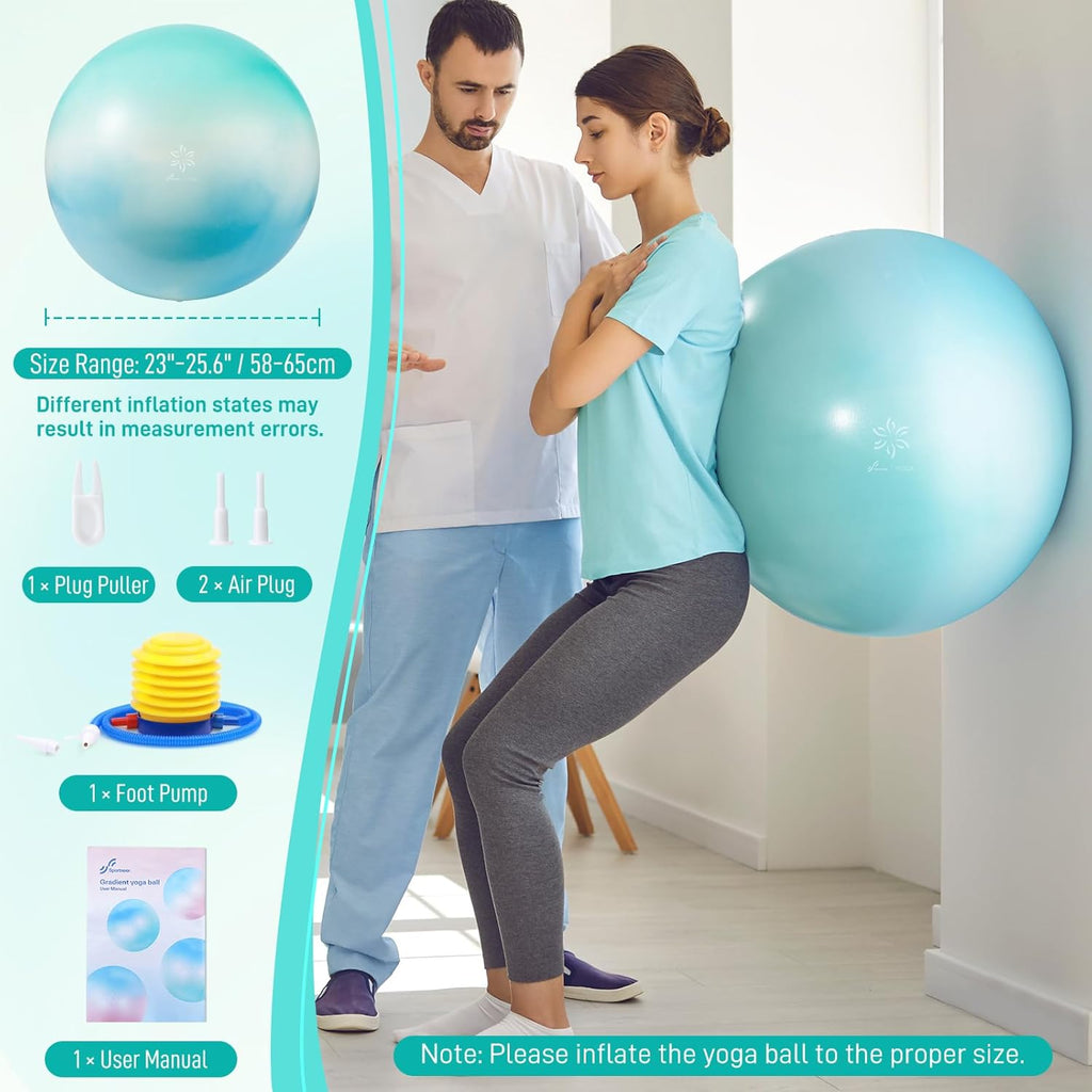 Sportneer Exercise Ball - Extra Thick 25.6'' Yoga Ball with Quick Pump | Anti-Burst & Slip Resistant Fitness Chair for Pregnancy & Therapy