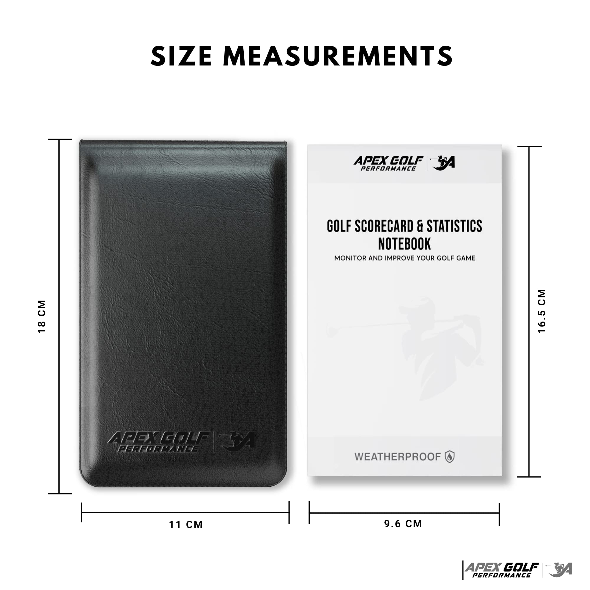 PU Leather Golf scorecard Holder & 2 Weatherproof Golf Notebook with Golf Yardage Book/Golf Scorecard Book - Golf Notebook + 30x scorecards. Golfers Journal, Perfect Golf Gadgets for Men/Woman
