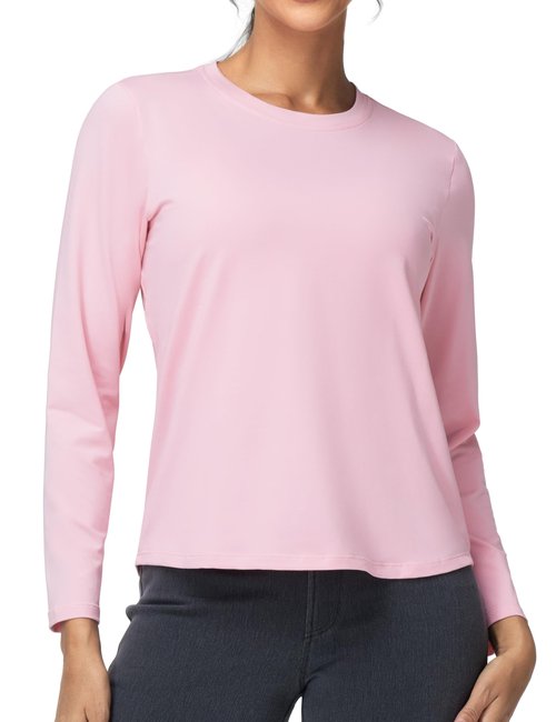 THE GYM PEOPLE Women's Long Sleeve Soft Workout Shirts Basic Crewneck UPF 50+ Sun Lightweight Fall Athletic Running Tops Pink