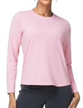 THE GYM PEOPLE Women's Long Sleeve Soft Workout Shirts Basic Crewneck UPF 50+ Sun Lightweight Fall Athletic Running Tops Pink