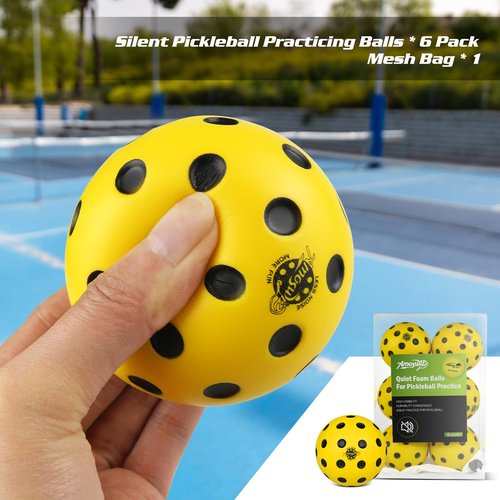 Amoswiz Silent Pickleball Balls, 6 Pack of Quiet Foam Pickle Ball for Indoor & Outdoor Pickleball Practice, Noise Reducing Soft Practice Balls with 40 Simulated Concave Holes