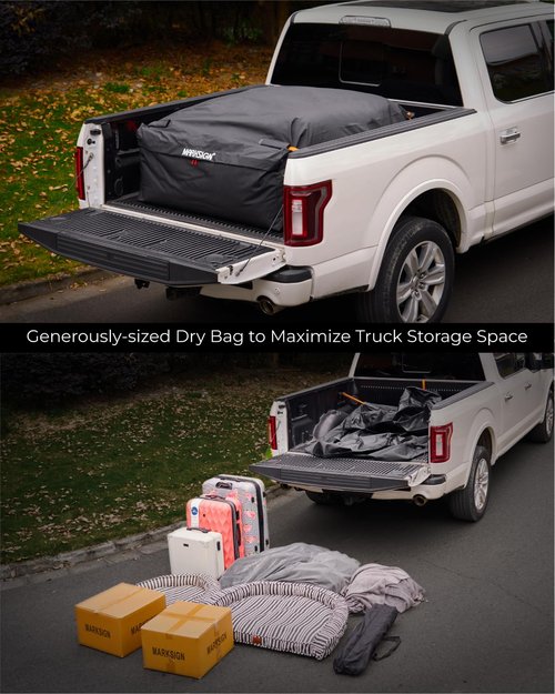 MARKSIGN Truck Bed Bag, 100% Waterproof Truck Cargo Bag Fits Any Truck Size with 4 Handles, Built-in 4 Ratchet Tie Down Straps, 34 Cubic Feet (57''x48''x22'')
