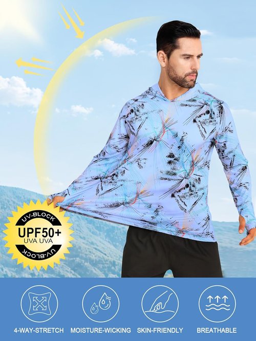 iCKER Men's UPF 50+ Sun Protection Hoodie - Long Sleeve UV Rash Guard for Fishing, Hiking & Running