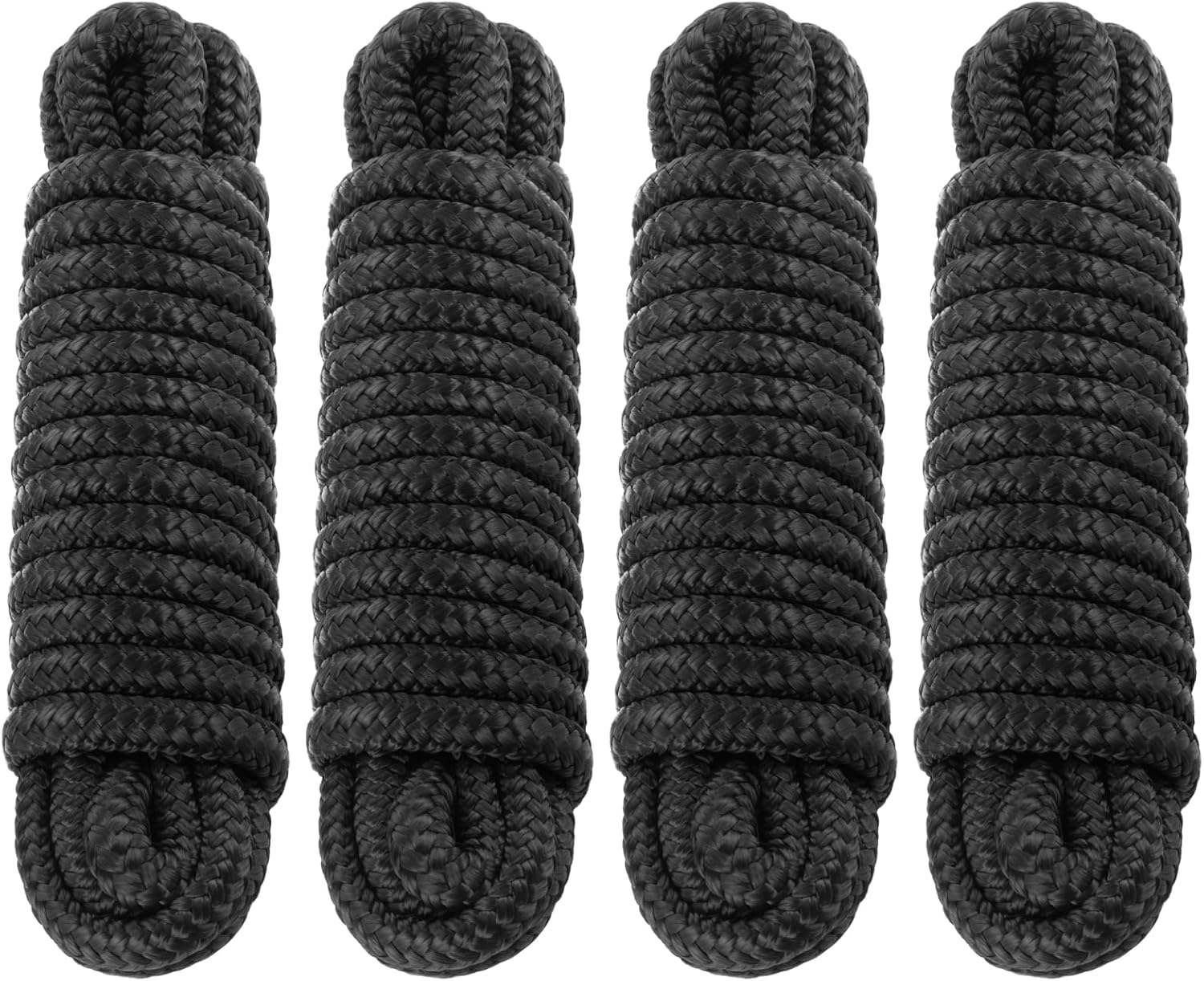 Premium Marine-Grade Dock Lines - Heavy-Duty 3/8" x 15' Double Braided Nylon Ropes | 4 Pack with 12" Security Loops