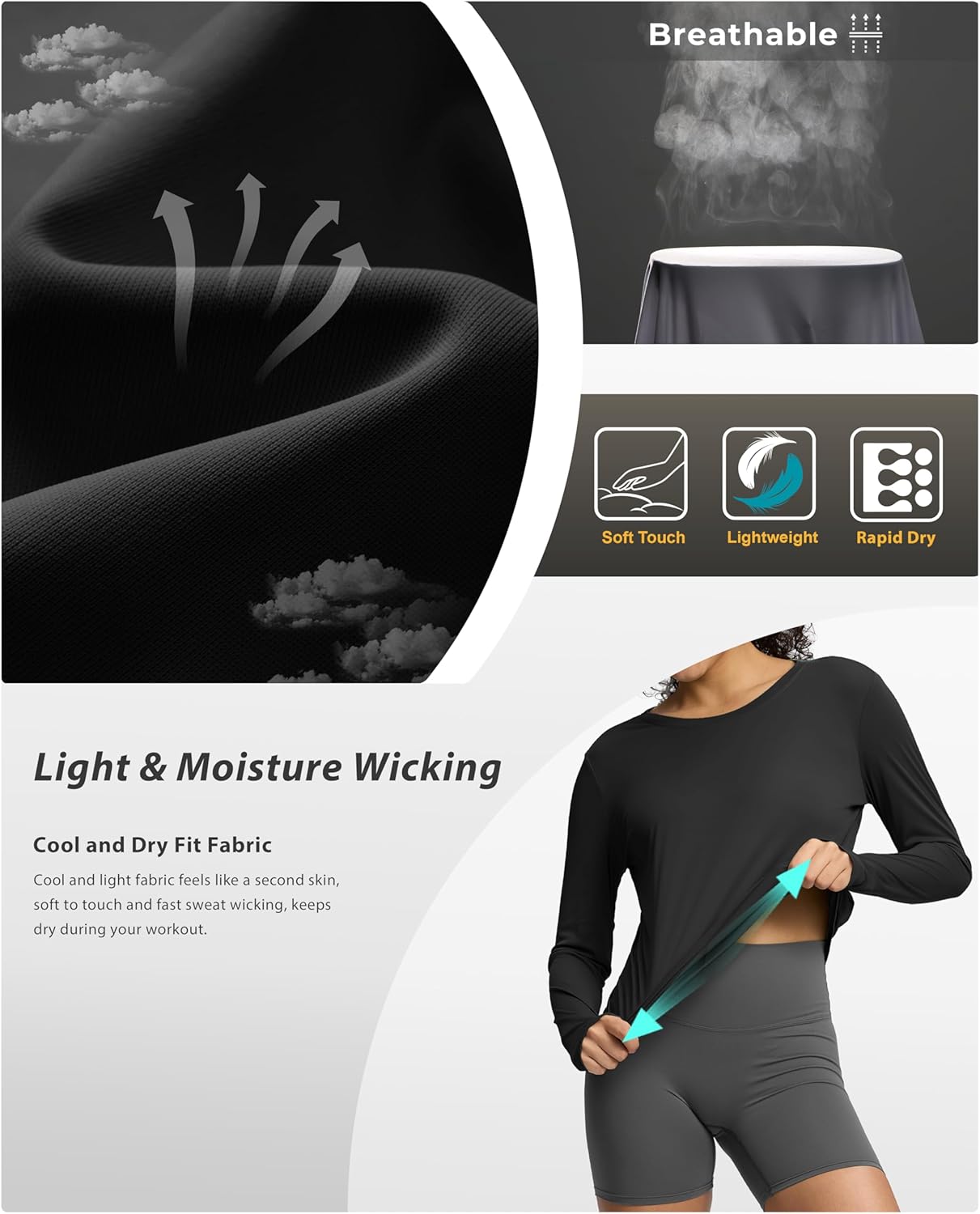 Soothfeel Lightweight Long Sleeve Workout Tops - Women's Athletic Sun Protection Tees | Moisture-Wicking UPF 50+