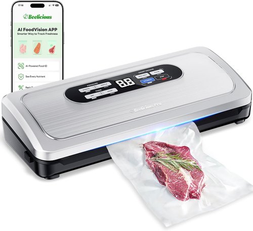 AirLock Vacuum Sealer Machine - 10-in-1 Food Preservation System with Digital Timer & Built-in Cutter | Compact Silvery-White Design