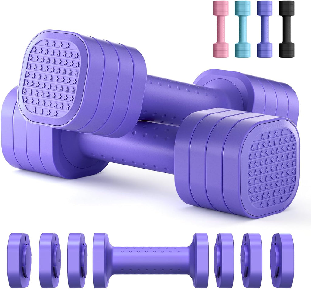 Zempox Adjustable Dumbbell Set - 4-in-1 Free Weights for Women | 2lb, 3lb, 4lb, 5lb Options with Soft Rubber Handle