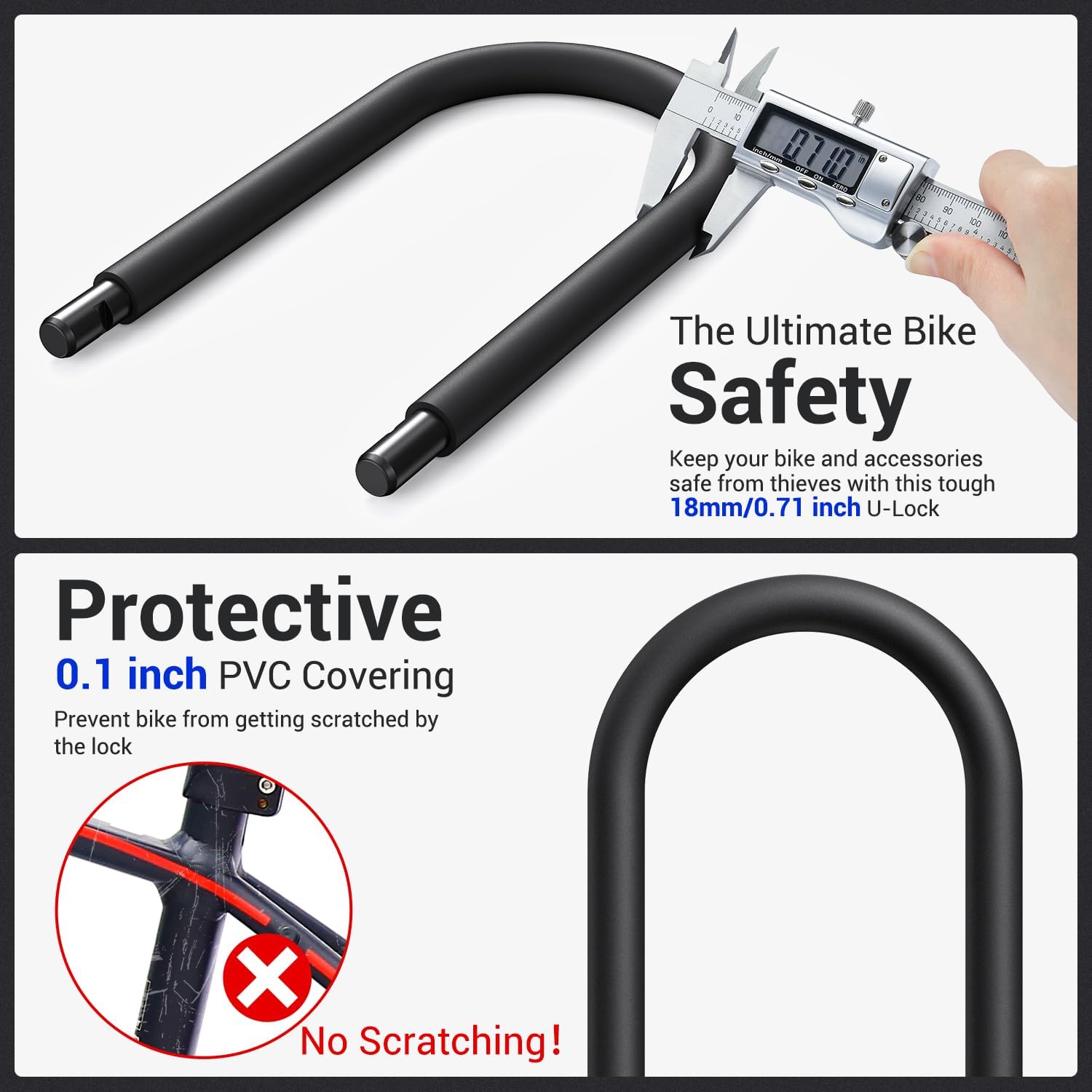Sportneer Bike U Lock - Heavy Duty 18mm Shackle with 6ft Security Cable | Sturdy Mounting Bracket for All Bikes, 9.85''x6.3''