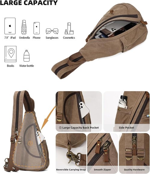 KL928 Canvas Sling Bag - Versatile Crossbody Backpack for Men & Women | Small Size, Brown Color