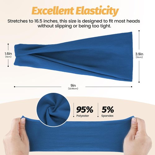 Headbands for Women - 6 Pack Wide Elastic Hair Bands | Soft Non-Slip Sports Accessories for Yoga & Daily Use