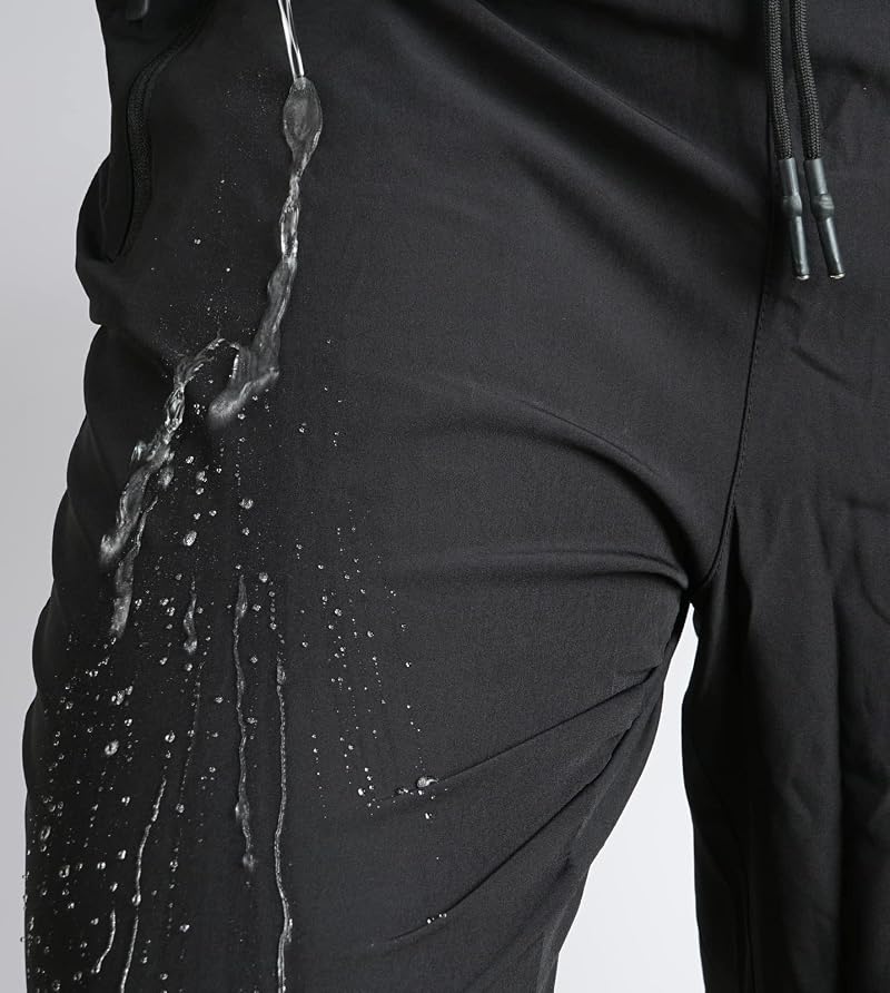 Men's Lightweight Hiking Pants - Breathable Quick Dry, Water-Resistant, UPF 50+, Zipper Pockets, Black, Large