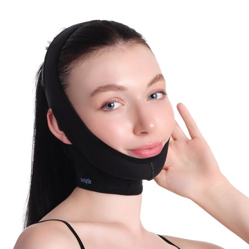 Post Surgical Chin Strap Bandage for Women - Neck and Chin Compression Garment Wrap - Chin Lipo Compression Garment, Jowl Tightening, Chin Lifting (Large- Black)