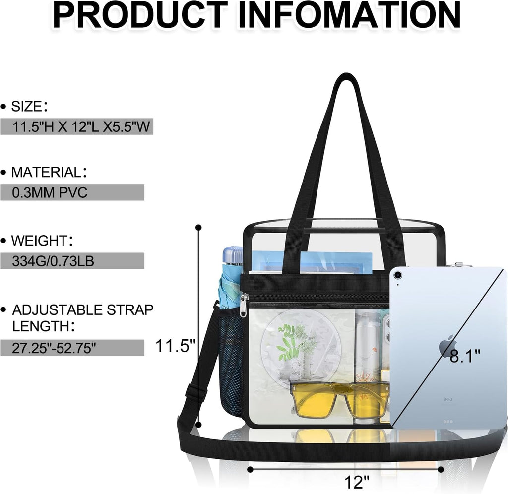 Skiennix Clear Stadium Bag - 12x6x12 Clear Tote for Concerts, Sports & Festivals