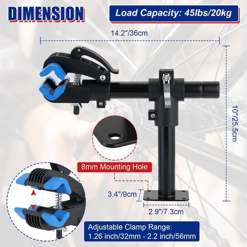 NYXOVA Wall Mount Bike Repair Stand, Adjustable Bicycle Work Stand with Clamp for Road & Mountain Bikes, Space-Saving Maintenance Rack for Home Use
