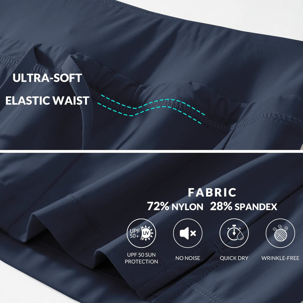 baleaf Women's Hiking Long Shorts 9" Quick Dry Hiking Bermuda Cargo for Curvy Lightweight Knee Length Shorts Pockets Navy Blue Size S