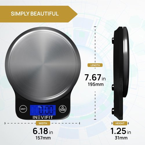 INEVIFIT Digital Kitchen Scale - Highly Accurate Multifunction Food Scale Up to 13 lbs | Modern Black with Stainless Steel Finish