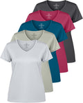 Real Essentials Women's Dry-Fit V-Neck T-Shirt | 5-Pack Workout & Yoga Tops in Plus Size