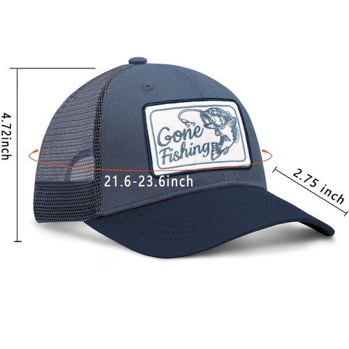 Fishing Gifts for Men Fishing Hat Embroidered Bass Fish Patch, Cotton, Blue, Trucker Hat