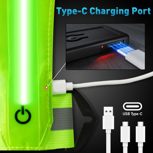 Topward LED Reflective Vest Safety Gear, Light Up Vest for Night Walking Cycling, High Visibility Running Vest with Reflective Strips, USB Rechargeable with Adjustable Waist/Shoulder