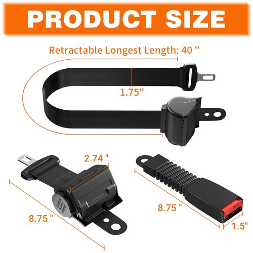 CLUBRALLY Golf Cart Seat Belts, 40" Retractable Universal Seat Belts Kit,Fits Club Car EZGO Yamaha 2 Set