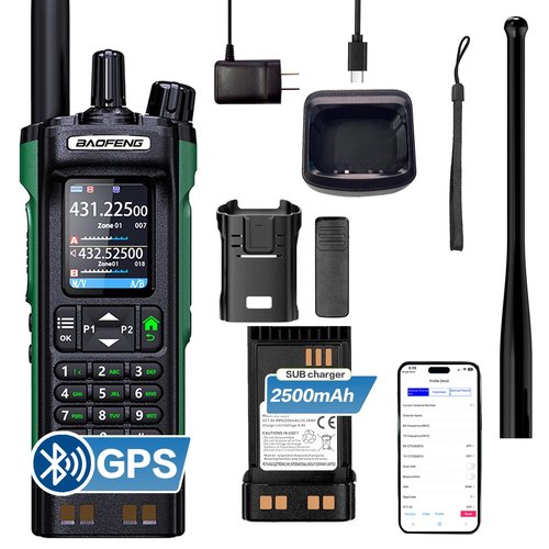 BAOFENG UV-32 Ham Radio Handheld, 10W Walkie Talkie with GPS, Bluetooth, APP Programming, Multi-Band, Wireless Copy Frequency, Type-C Rechargeable (UV 32 Baofeng/Baofeng UV 32)