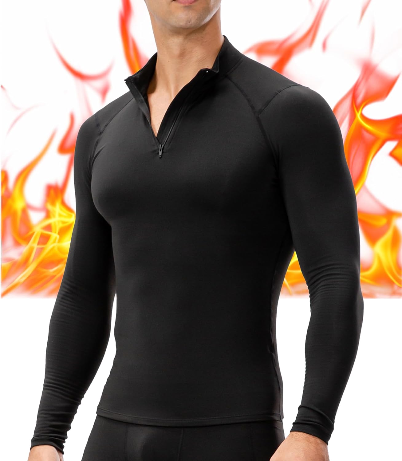 Skiennix Men's Quarter Zip Thermal Compression Shirt - Fleece Long Sleeve Athletic Base Layer Tee