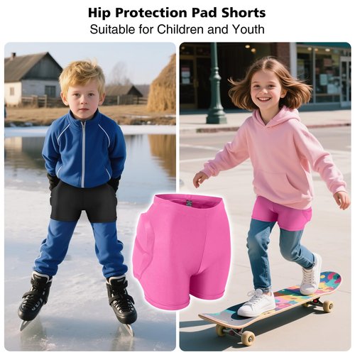 RIDBIKER Kids Butt Pad Shorts, Youth Child Hip Protection Pads, Tailbone Protective Padded Short Pants for Snowboarding Hockey Roller Skating Skiing Cycling (Black, X-Small)