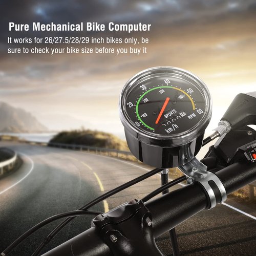 HilBeliFU Analog Bike Speedometer, Mechanical Bike Odometer, Aluminum Alloy Bicycle Odometer with 80cm Cable for 26in, 27.5in, 28in, 29in Outdoor Cycling Tricycle, 4.3x3.1x3.1in