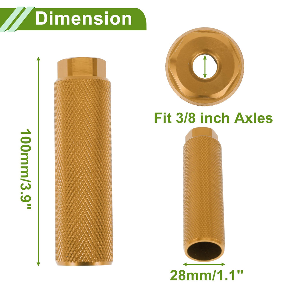 PARSLUCK 4 Pcs Aluminum Alloy Anti-Skid Bike Pegs 100mm Length Bicycle Backseats Stands Cycling Foot Pegs 3/8 Inch Axles Gold Tone