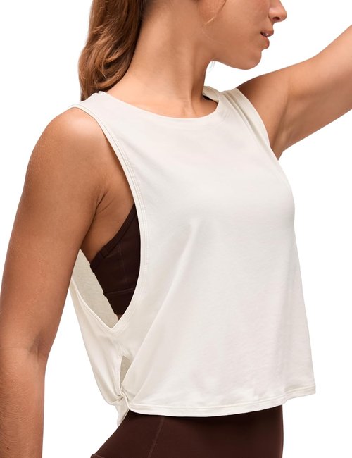 CRZ YOGA Pima Cotton Tank Tops for Women - Loose Fit Sleeveless Athletic Crop Shirts | Ideal for Yoga & Gym