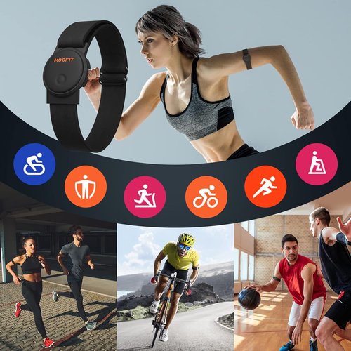 Moofit HW401 Heart Rate Monitor Armband - IP67 Waterproof, Bluetooth/ANT+ Compatible, Rechargeable Optical Sensor