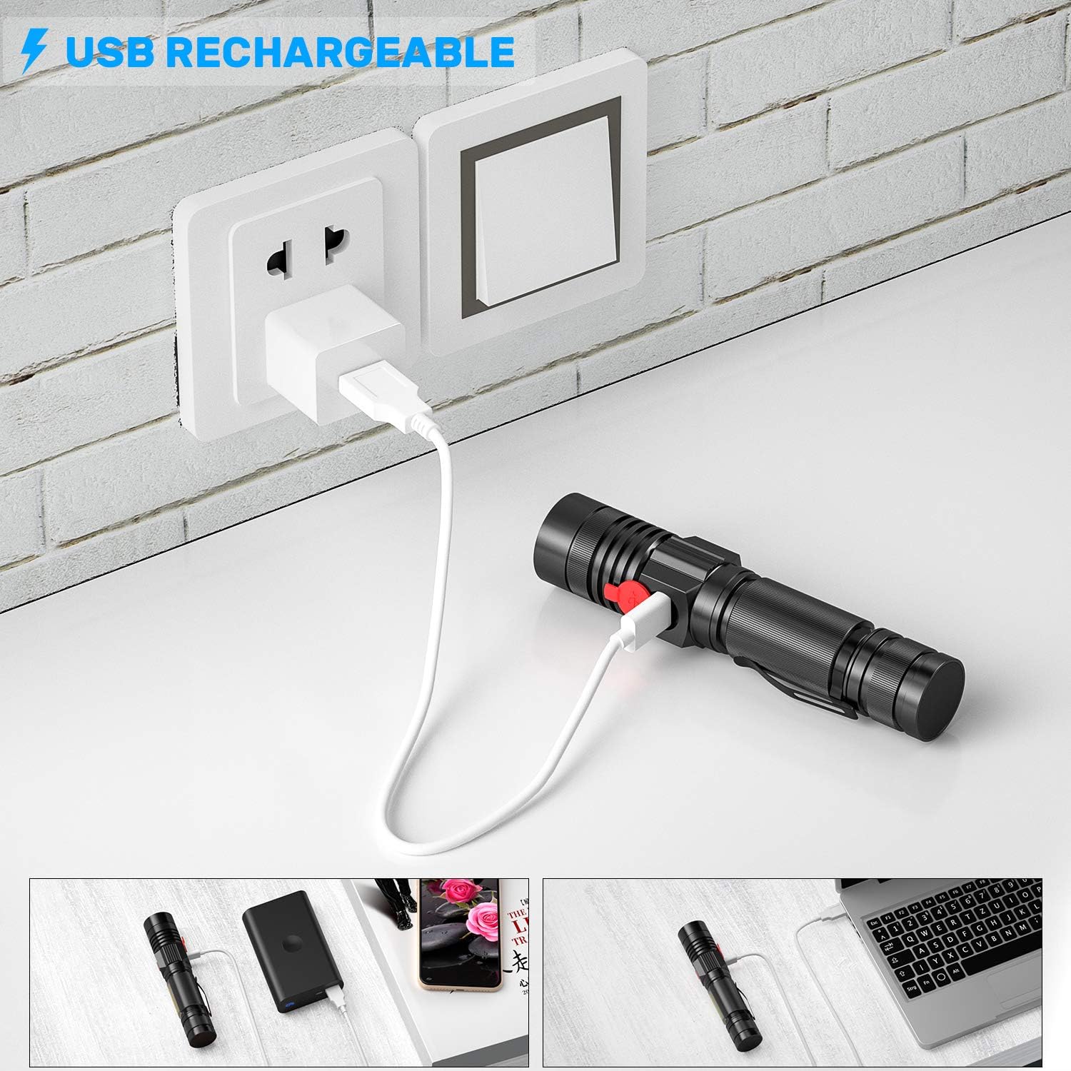 Skiennix Rechargeable LED Flashlight - Super Bright Tactical Design | USB Rechargeable, Waterproof, Compact for Camping & Emergencies
