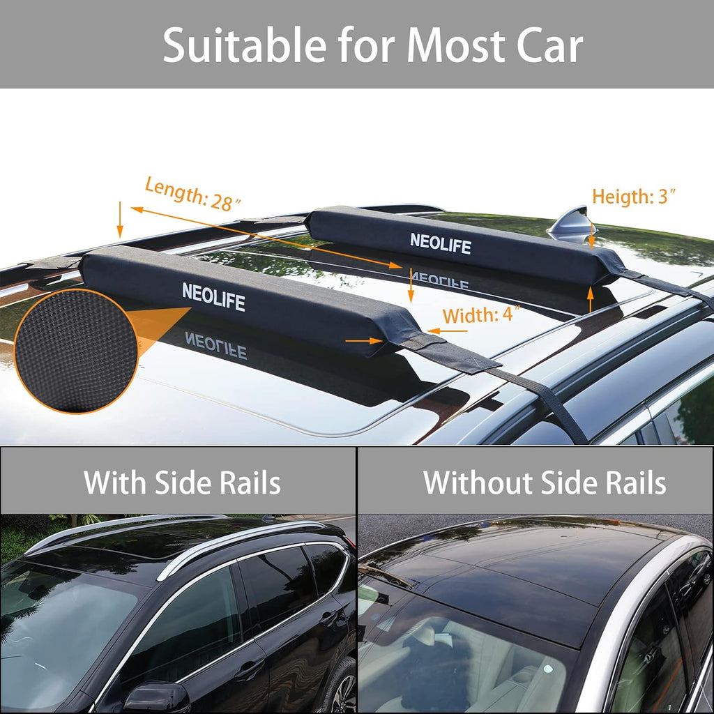 Wrap-Rax Soft Roof Rack Pads - Universal Car Roof Rack for Surfboards, Kayaks, and Canoes | 28” Pair with Storage Bag