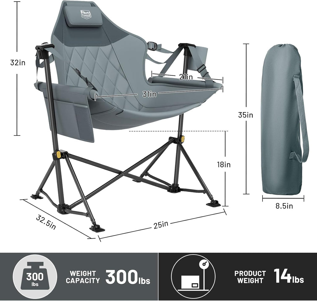 Timber Ridge Hammock Chair - Heavy Duty Folding Design with Adjustable Backrest | Supports 300lbs, Grey
