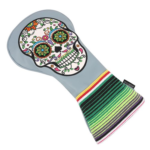 SHABIER Grey Golf Driver Headcover with Green Eyes Embroidery Sugar Skull Design for Golf Driver Club
