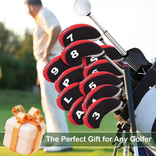 Welspo Golf 11pcs Neoprene Iron Headcover Set Golf Club Iron Head Covers Set Driver Headcover, Transparent Window and Number Print on Both Sides, Head Cover Wedge Iron Protective fits Main Iron Clubs