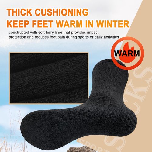 Josnown Mens Wool Hiking Socks 5 Pairs Thick Warm Winter Socks Thermal Cozy Cushion Boot Socks for Cold Weather, Size 7-12