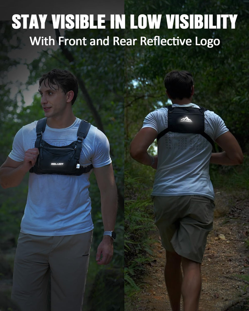 Skiennix Running Vest - Lightweight Adjustable Chest Pack with 350ml Soft Flask & 4 Pockets | Reflective for Trail Running, Hiking, Cycling, Marathon