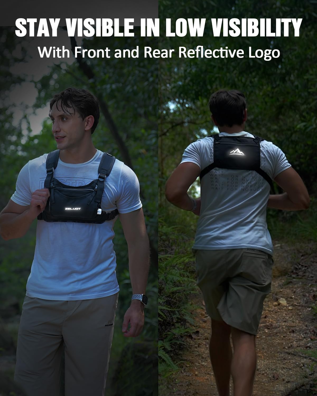 Skiennix Running Vest - Lightweight Adjustable Chest Pack with 350ml Soft Flask & 4 Pockets | Reflective for Trail Running, Hiking, Cycling, Marathon